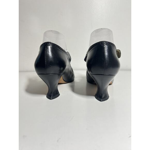 VTG Kenneth Cole 80s 90s Black Victorian Strappy Granny Edwardian Pump Heel 10 - Picture 7 of 8